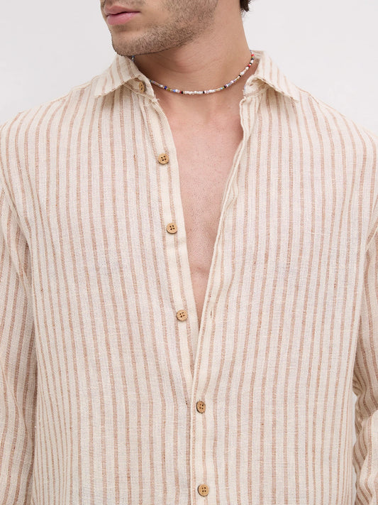 Ivory & Brown Burlap Striped Shirt