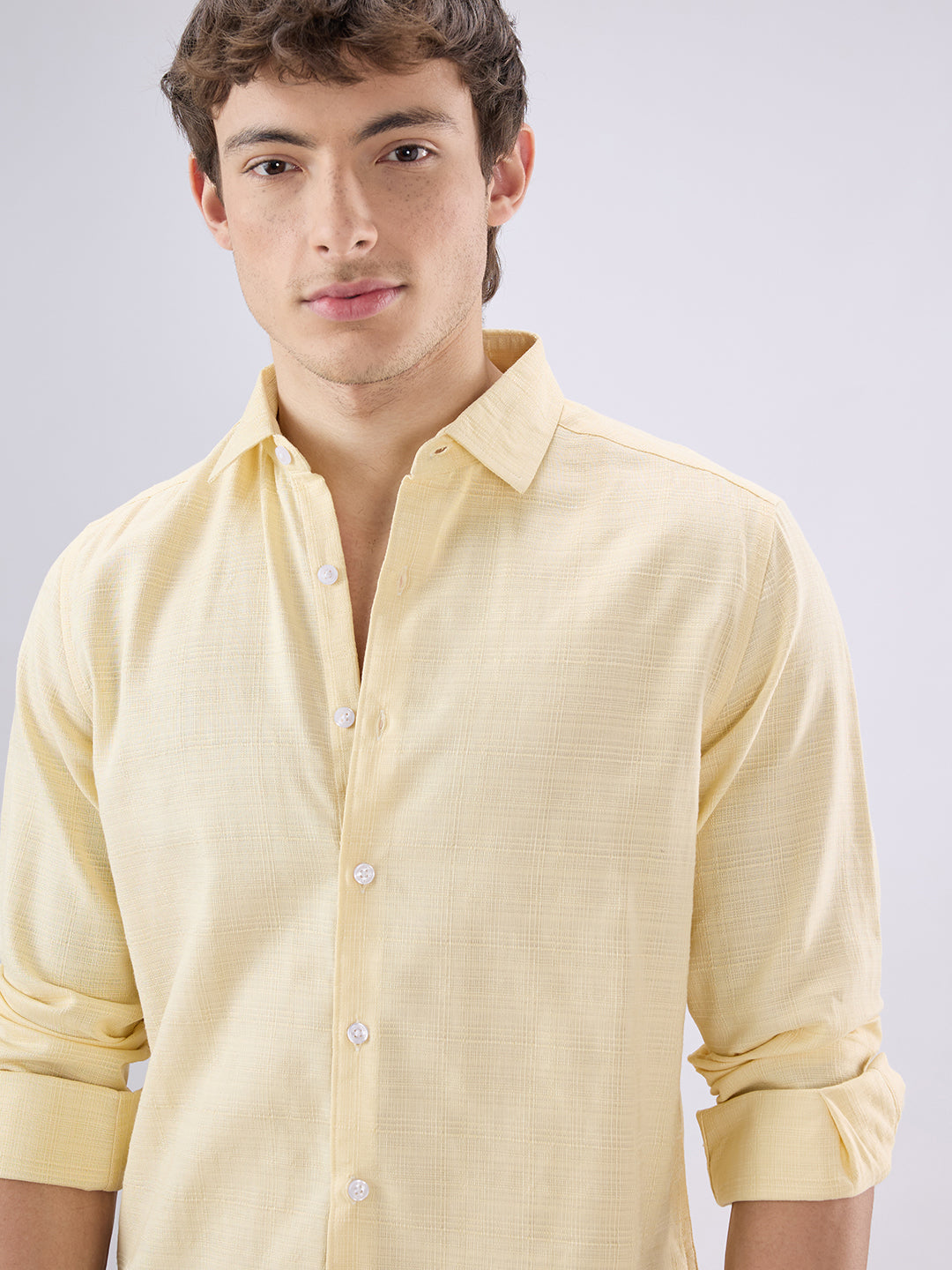 Soft Yellow Grid Textured Everyday Shirt