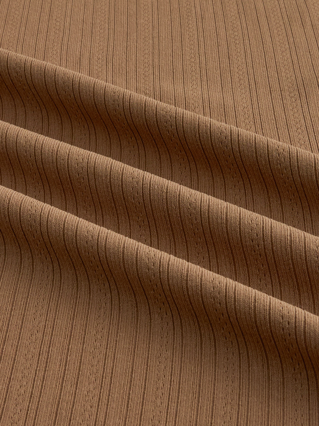Copper Brown Fine Vertical Ribbed Knitted Shirt
