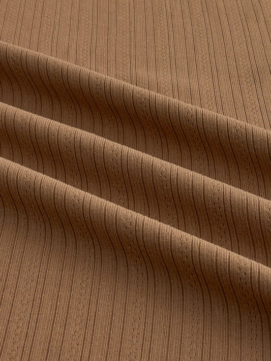 Copper Brown Fine Vertical Ribbed Knitted Shirt