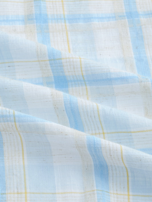 Premium Summer Sky Fine Weave Linen Blend Boxy Fit Crop Shirt