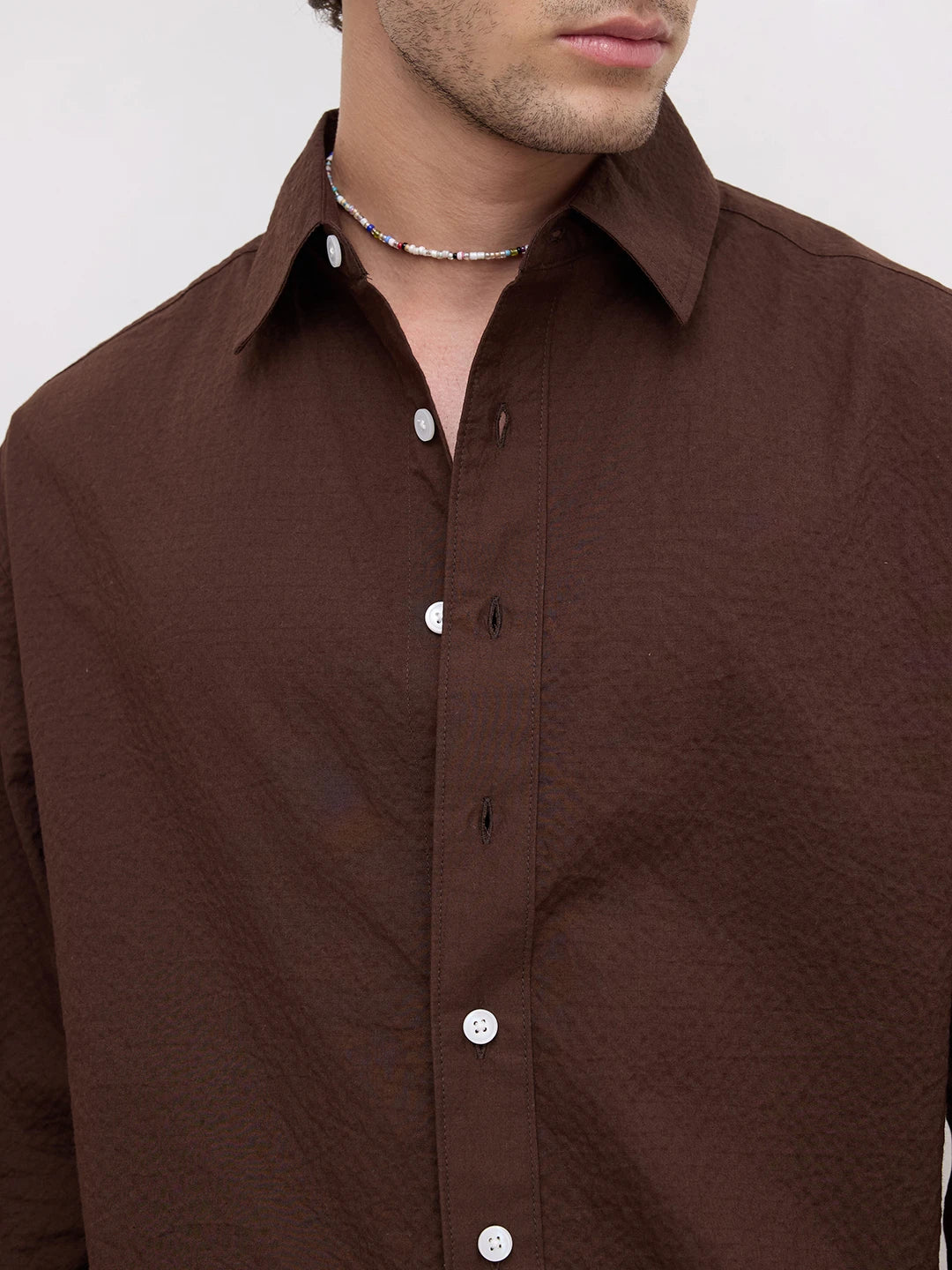 Rich Brown Boxy Fit Crop Shirt
