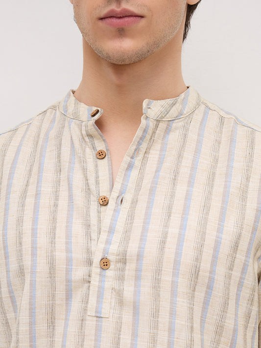 Classic Artic Blue & Ivory Striped Kurta