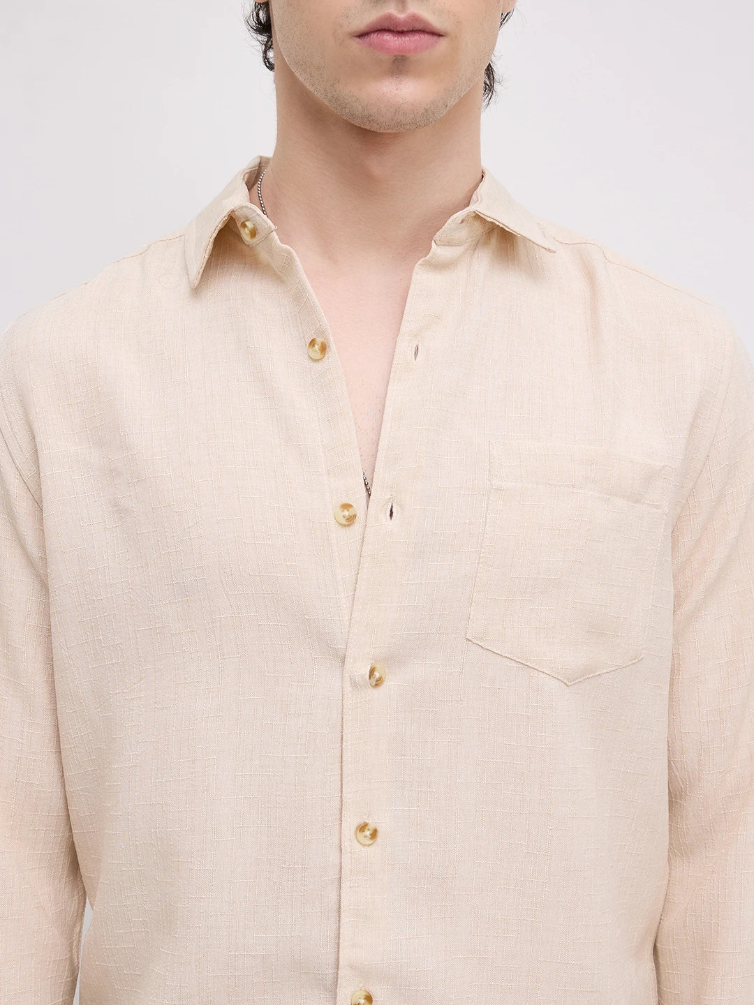Elegant Cream Slub Textured Shirt