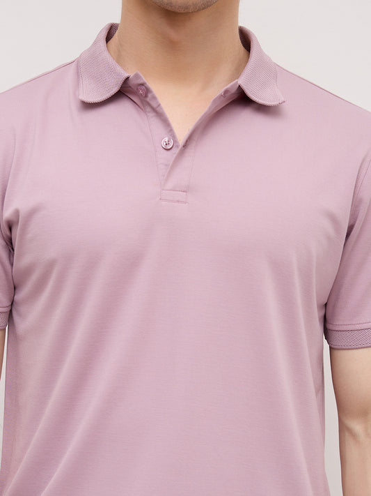 Muted Lilac Honeycomb Polo Knit T-Shirt