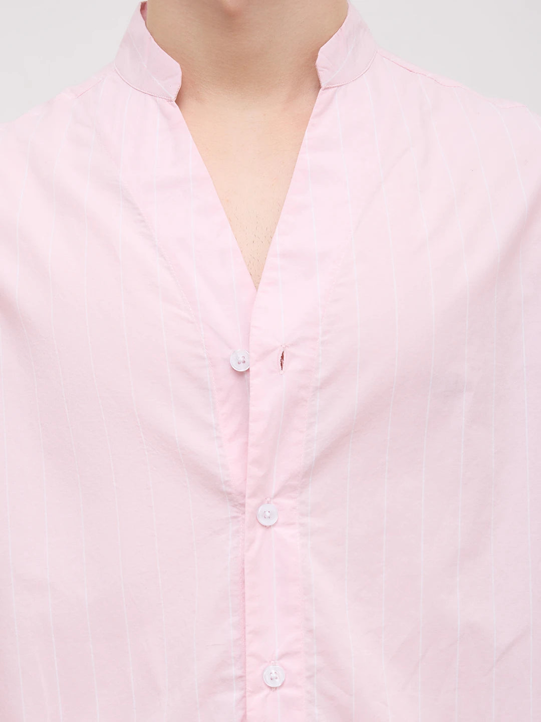 Baby Pink Pinstripe Stand Collar Oversized Shirt