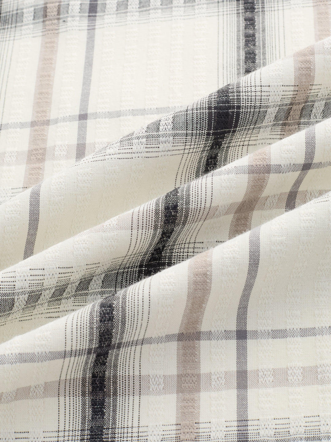 Premium White & Grey Soft Textured Checks Shirt