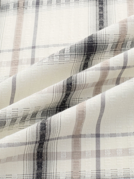 Premium White & Grey Soft Textured Checks Shirt