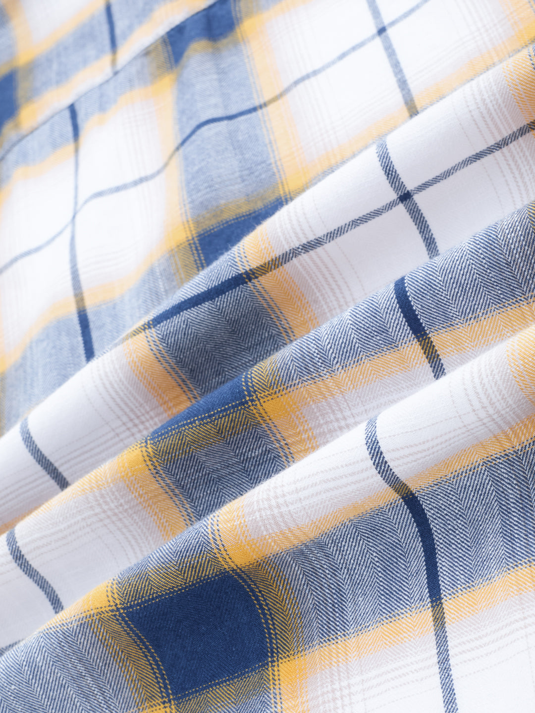 Denim Blue Herringbone Windowpane Checks Boxy Fit Shirt