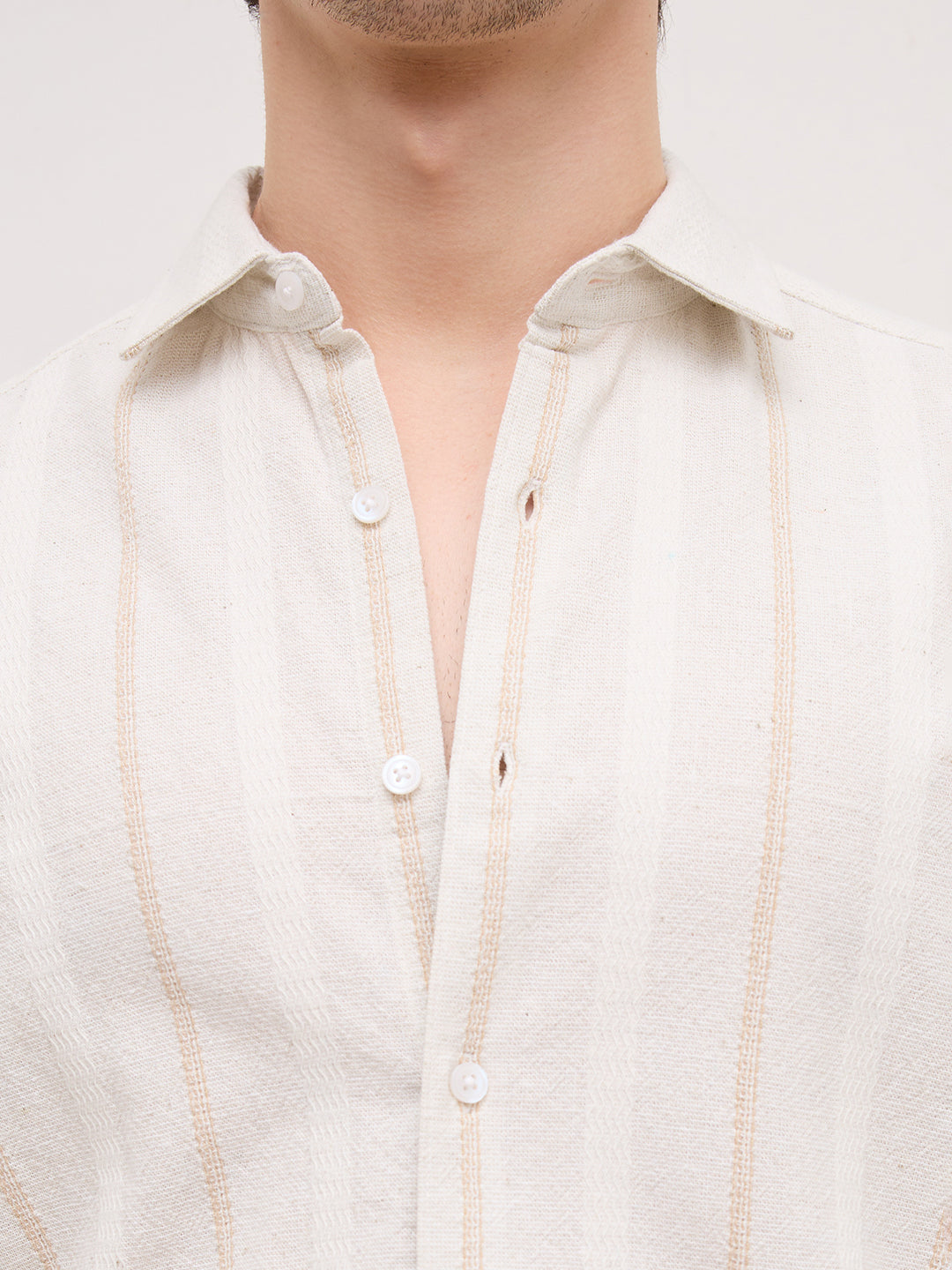 Refined Off-White Vertical Cable Weave Shirt