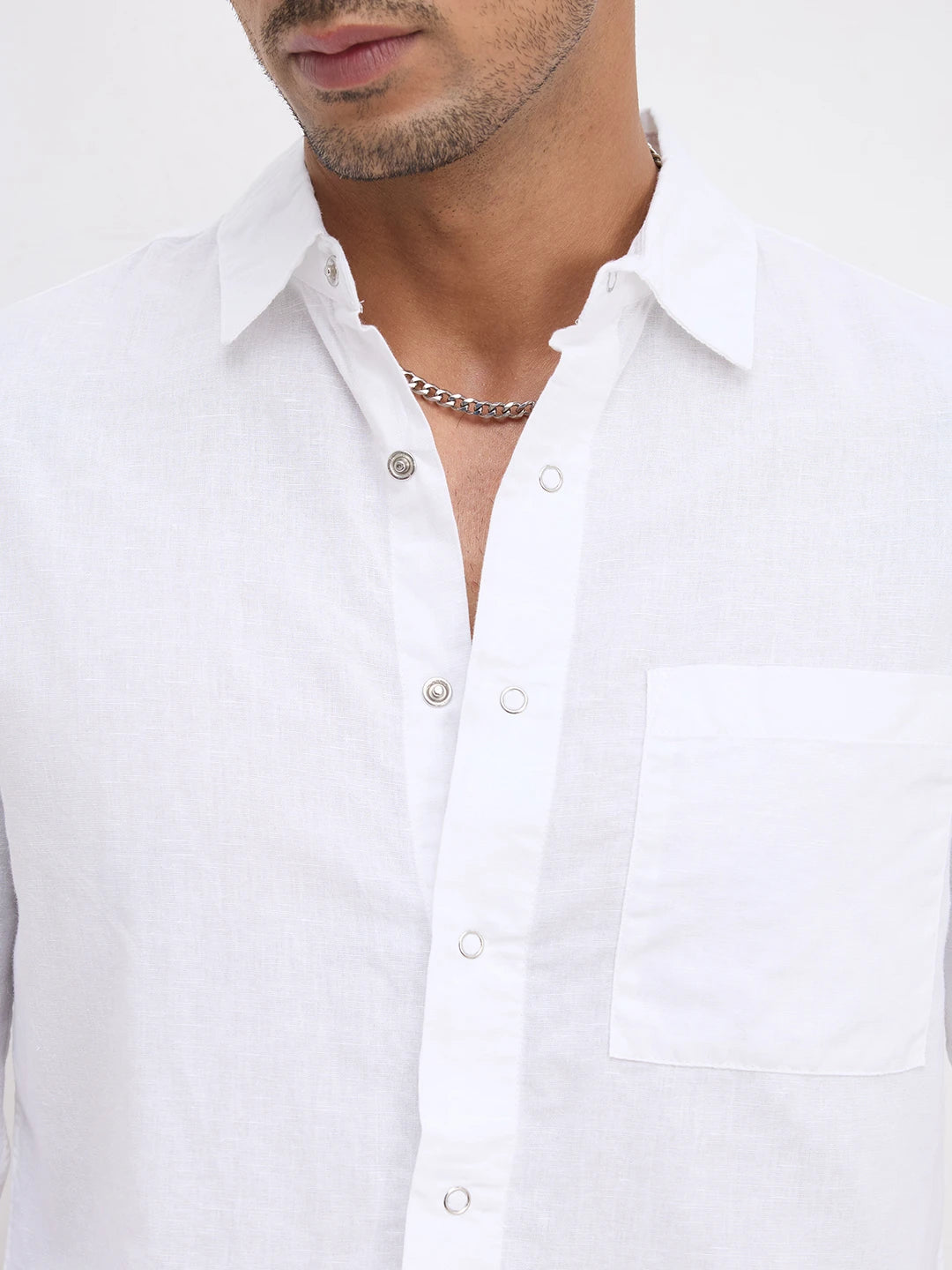 Solid Chalk White Straight Hem Crop Shirt