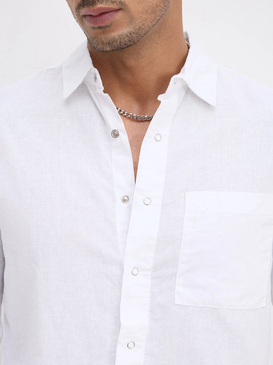 Solid Chalk White Straight Hem Crop Shirt