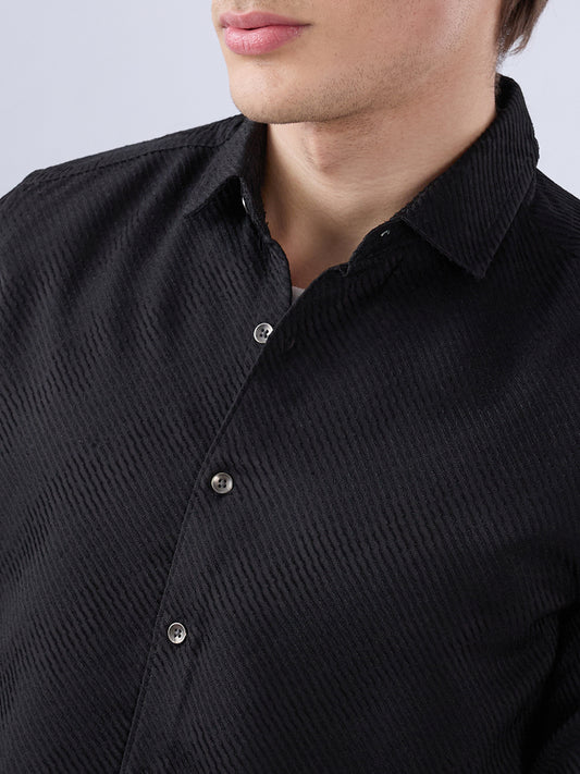 Sable Black Diagonal Textured Statement Shirt