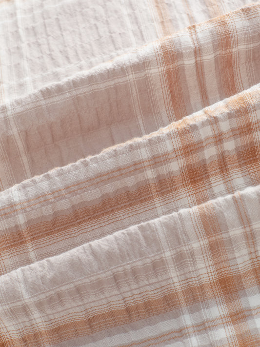 Grey & Rust Plaid Checks Crinkled Shirt