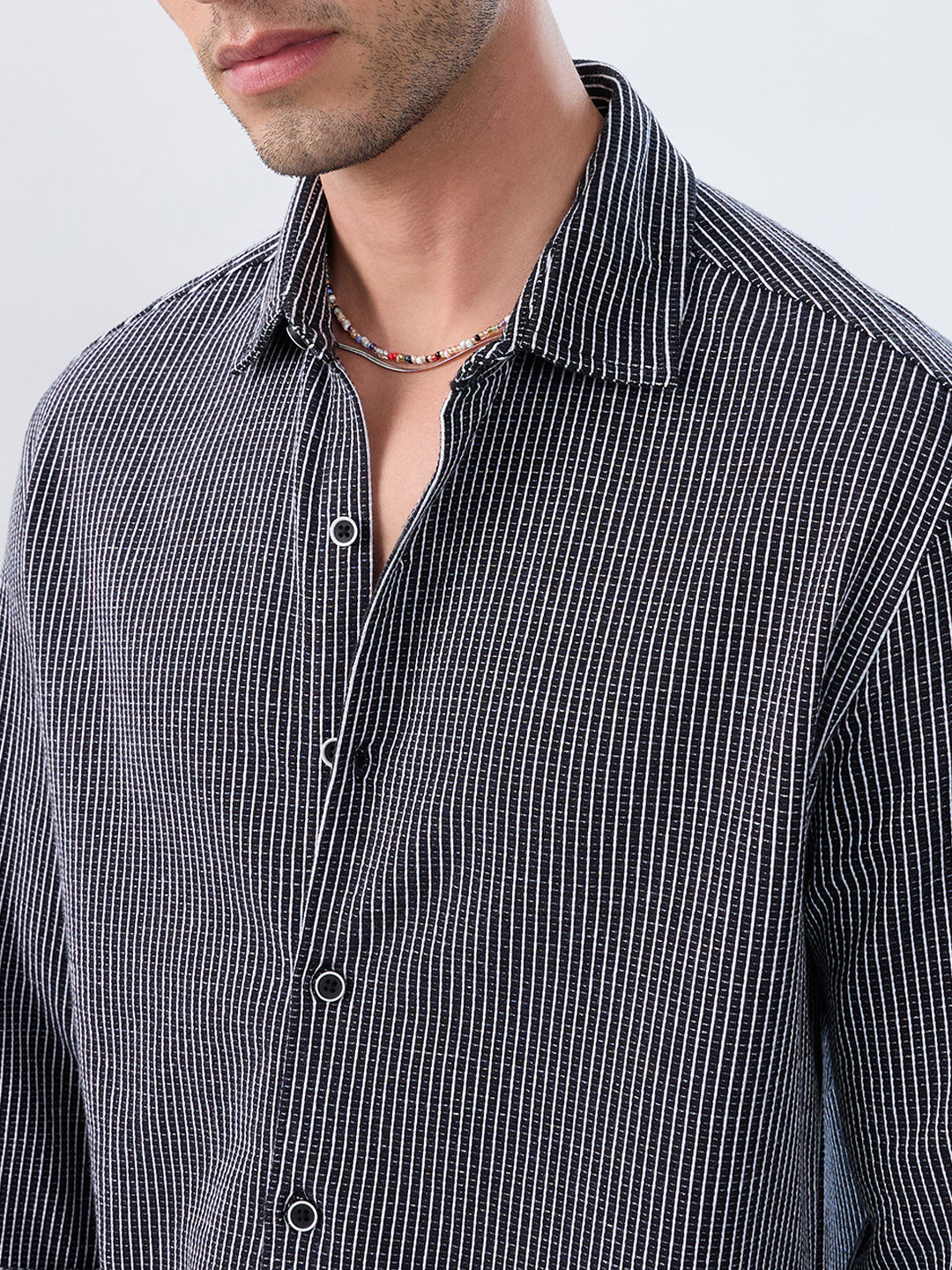 Monochrome Grid Knitted Everyday Shirt