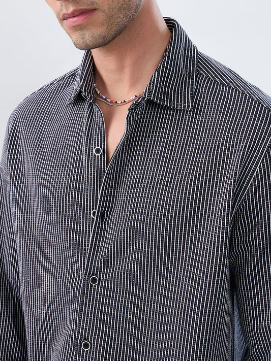 Monochrome Grid Knitted Everyday Shirt