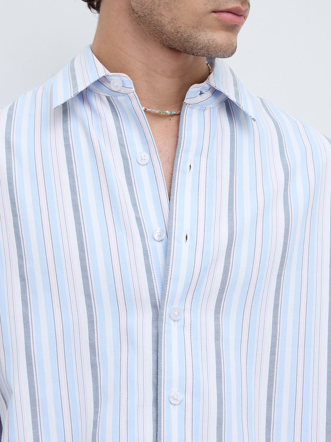 Sea Breeze Multi Stripe Weave Boxy Fit Crop Shirt