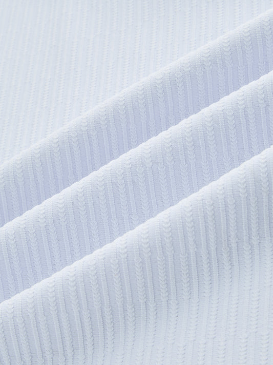 Soft Blue Precision Rib Striped Oversized Polo Knitted Shirt