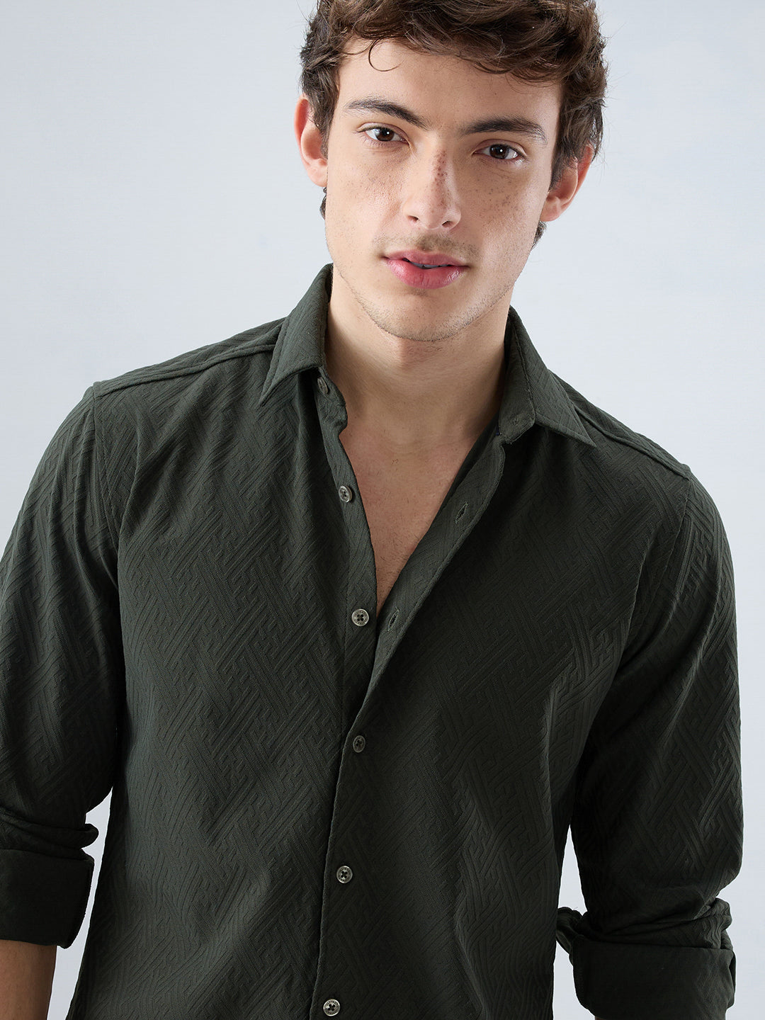 Forest Green Interlock Maze Weave Knitted Shirt