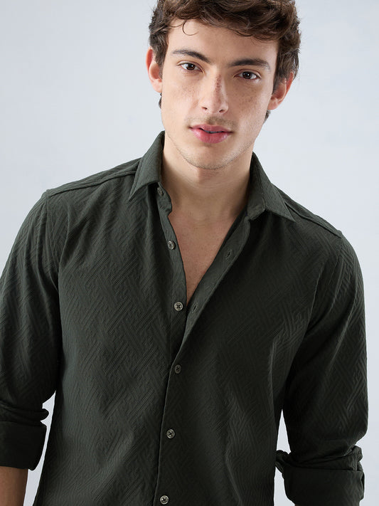 Forest Green Interlock Maze Weave Knitted Shirt