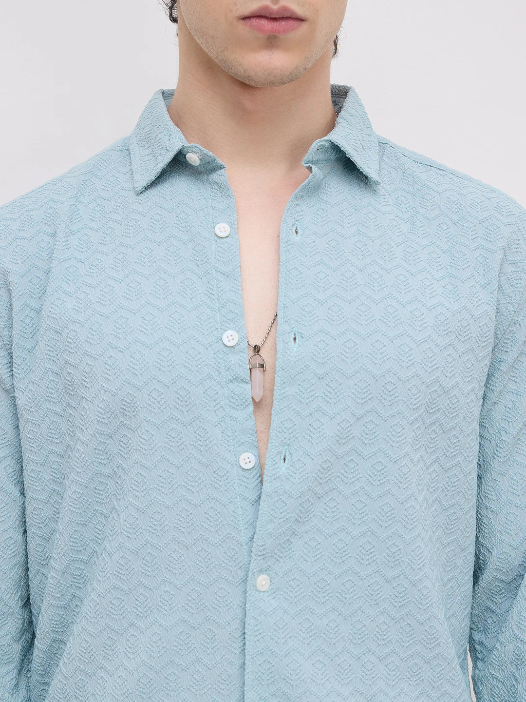 Aqua Blue Textured Shirt