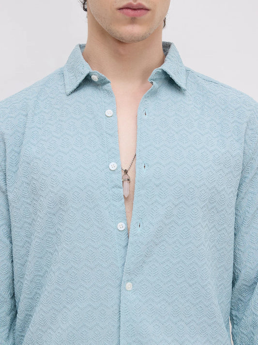 Aqua Blue Textured Shirt