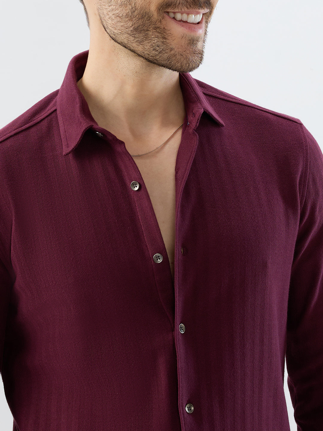 Deep Maroon Herringbone Knit Shirt