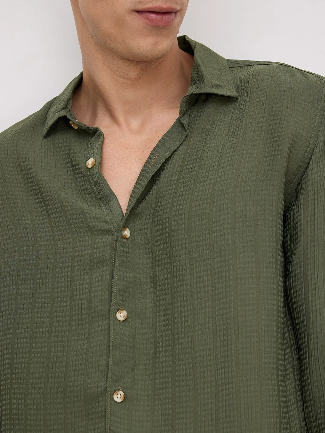 Refined Olive Streaky Emboss Shirt
