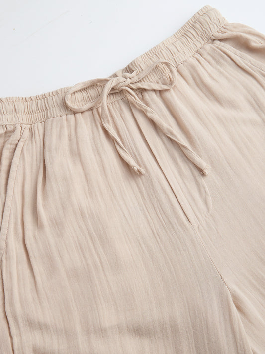 Warm Beige Double Cloth Straight Fit Trousers