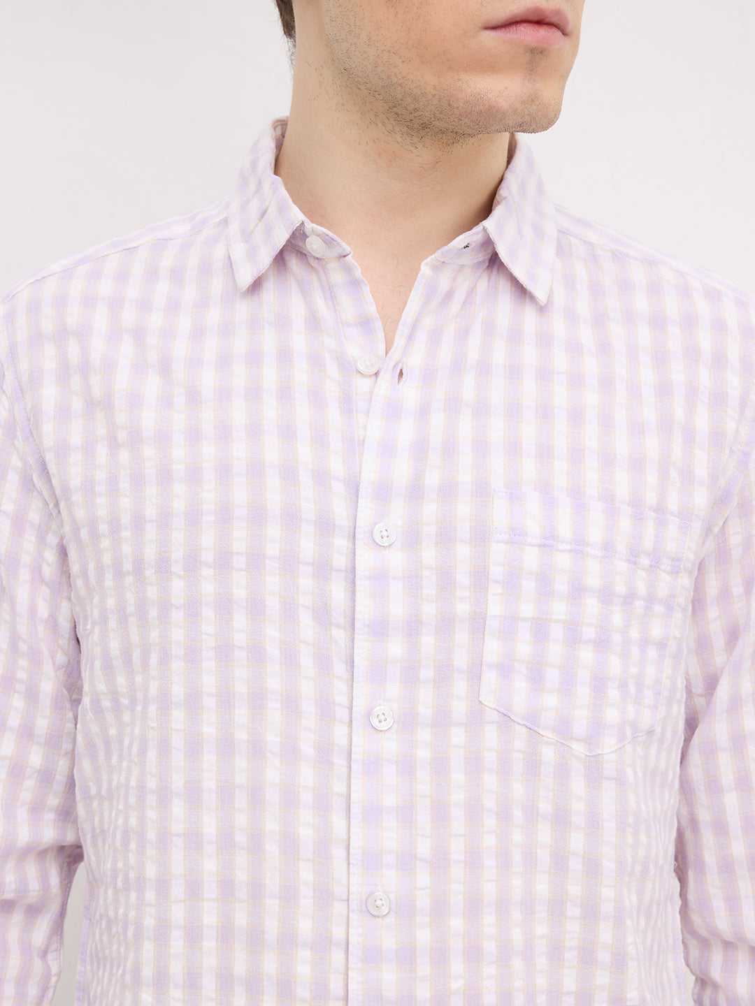 Muted Lilac Shadow Check Calm Aesthetic Shirt