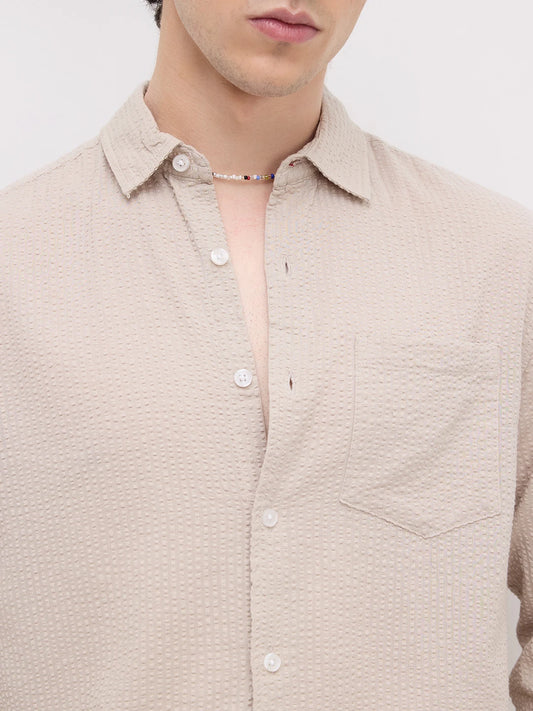 Pearl Beige Seersucker Textured Shirt