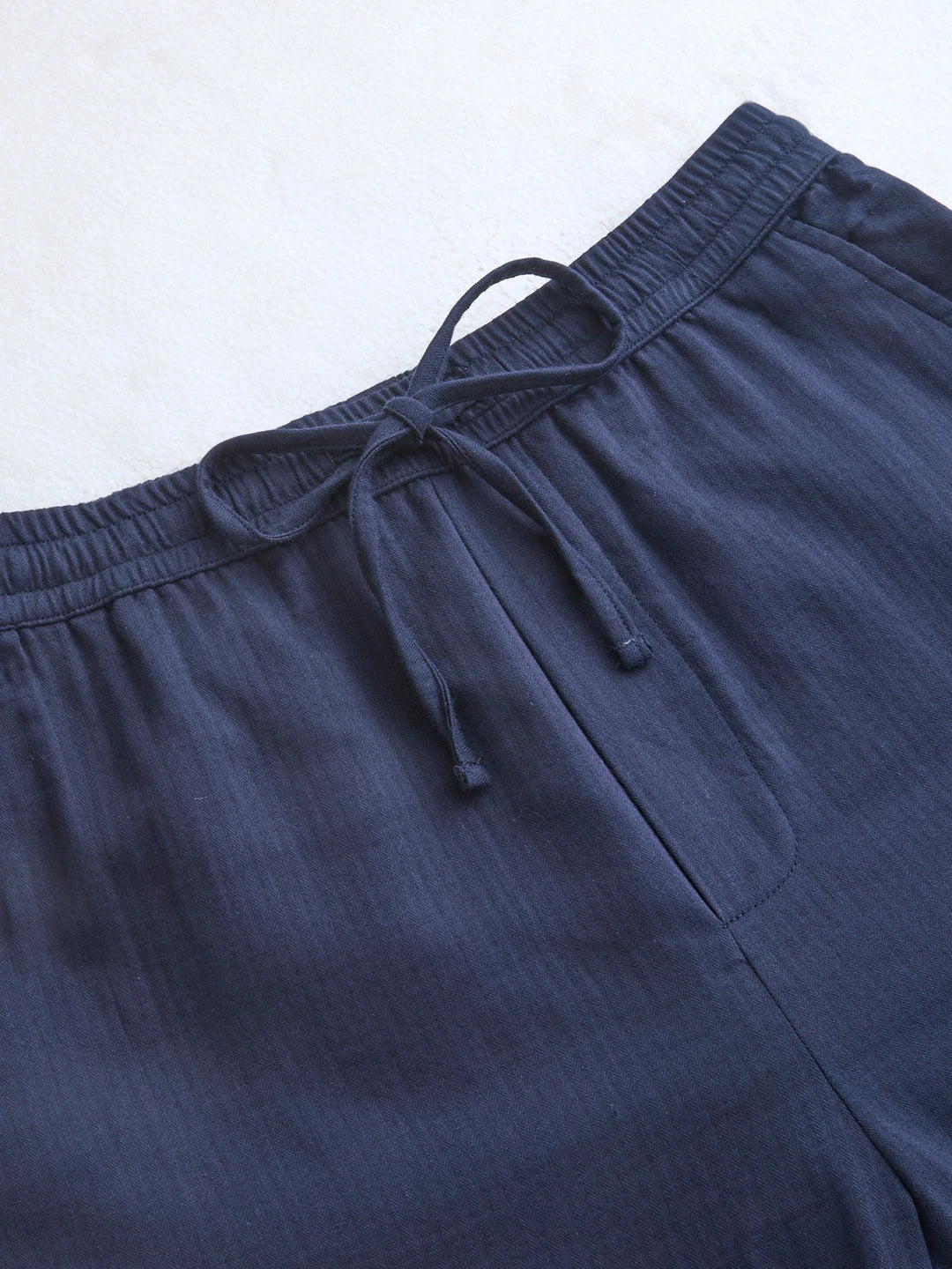Navy Herringbone Textured Straight Fit Trousers