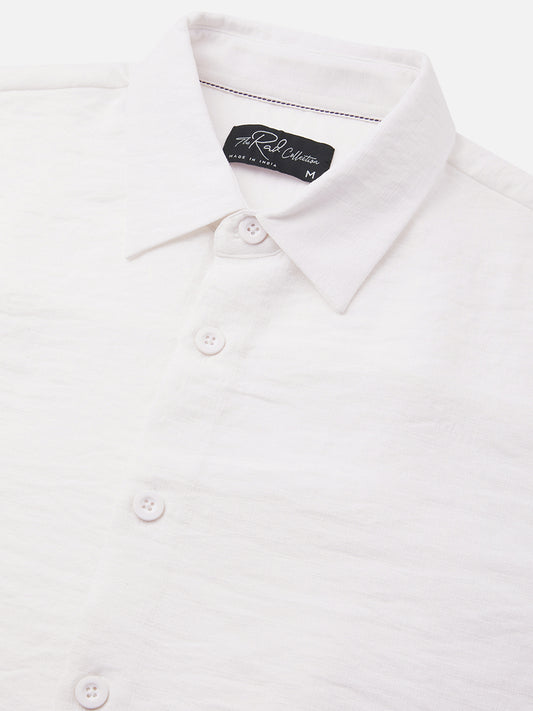 Snow White Crinkled Side-Slit Oversized Crop Shirt