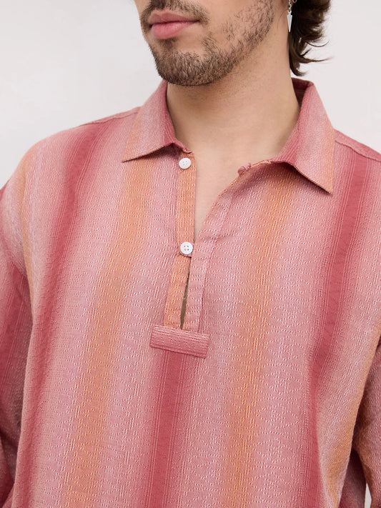 Salmon Pink Nomad ShadowLoom Loop Button Oversized Shirt