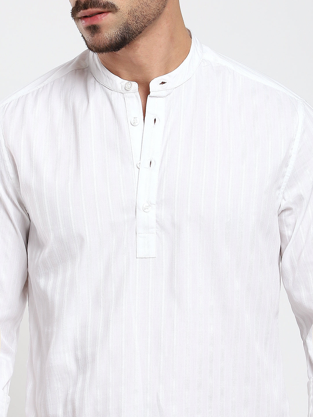 Luminous Pearl White Striped Kurta