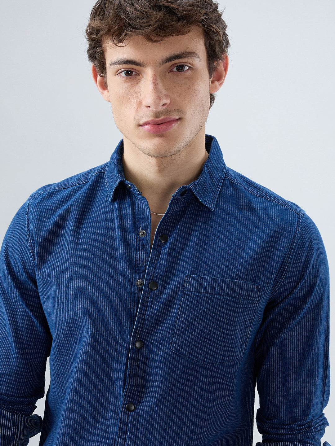 Soigné Navy Pinstripe Denim Shirt