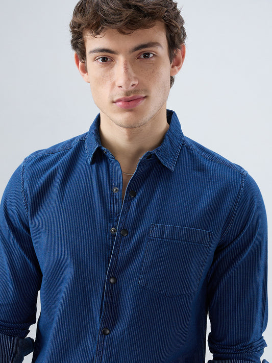 Soigné Navy Pinstripe Denim Shirt
