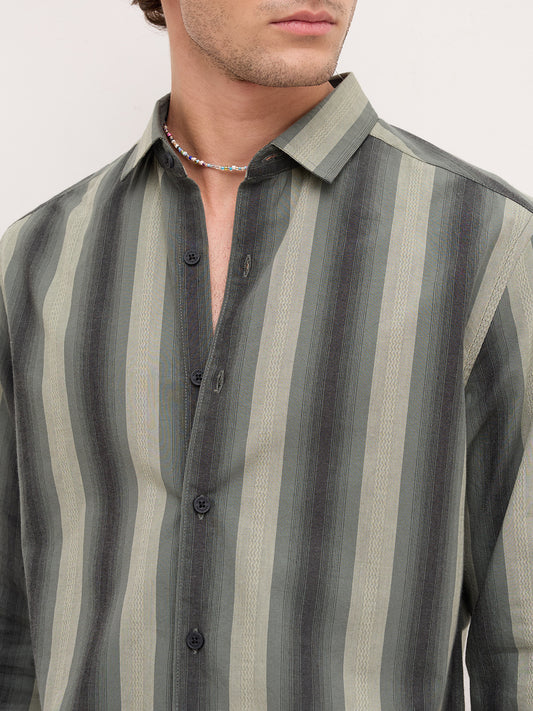 Olive Atrisan Shadow Woven Striped Statement Shirt