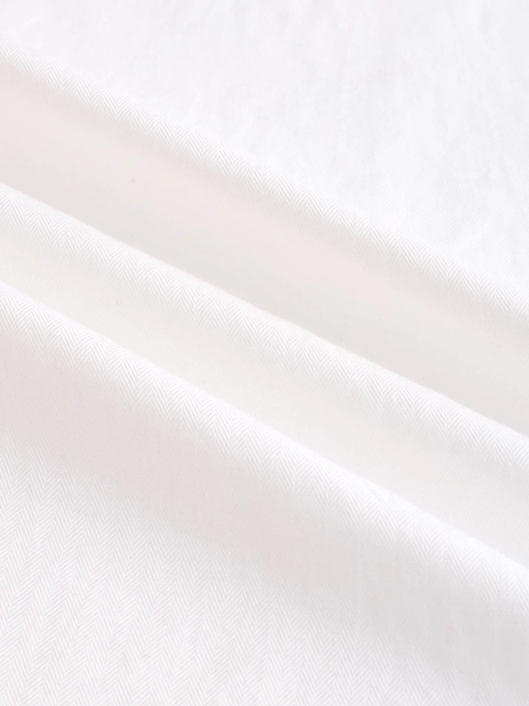 Snow White Herringbone Textured Mandarin Shirt