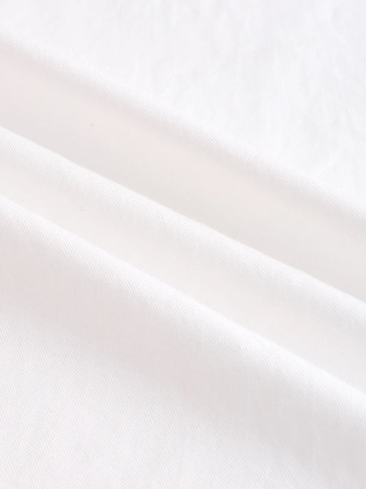 Snow White Herringbone Textured Mandarin Shirt
