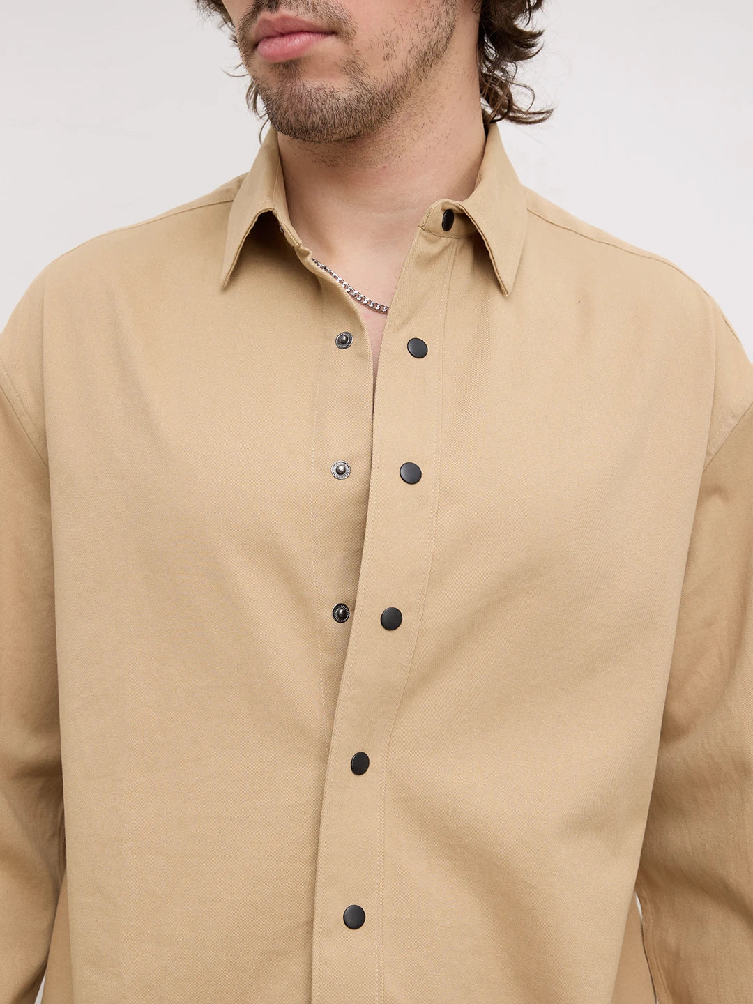 Luxe Soft Khaki Boxy Fit Crop Shirt