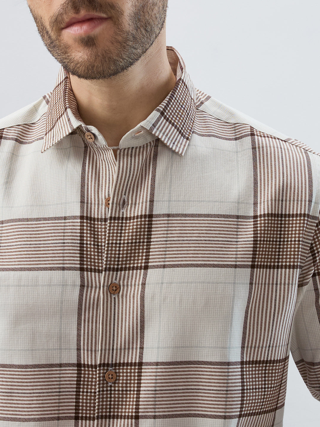 Off White & Brown Checkered Shirt