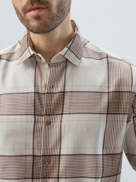 Off White & Brown Checkered Shirt