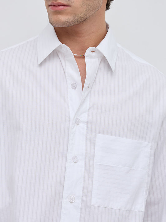 White Mist Sheer Stripe Boxy Crop Shirt
