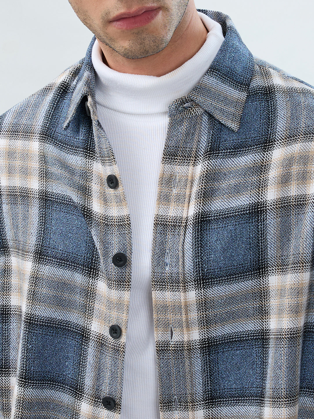 Aegean Blue Checkered Boxy Fit Crop Shirt