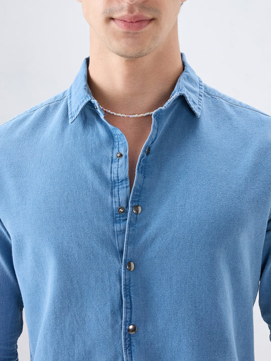 Exquisite Blue Denim Upscale Shirt
