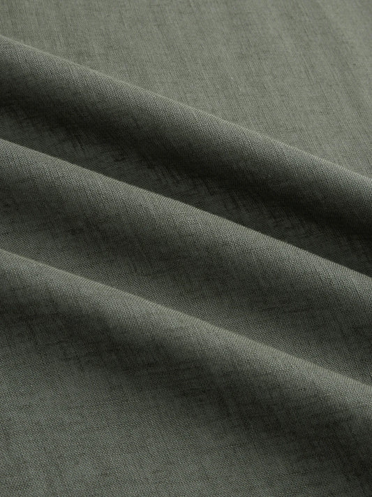 Luxe Olive Canvas Linen Blend Boxy Fit Crop Shirt