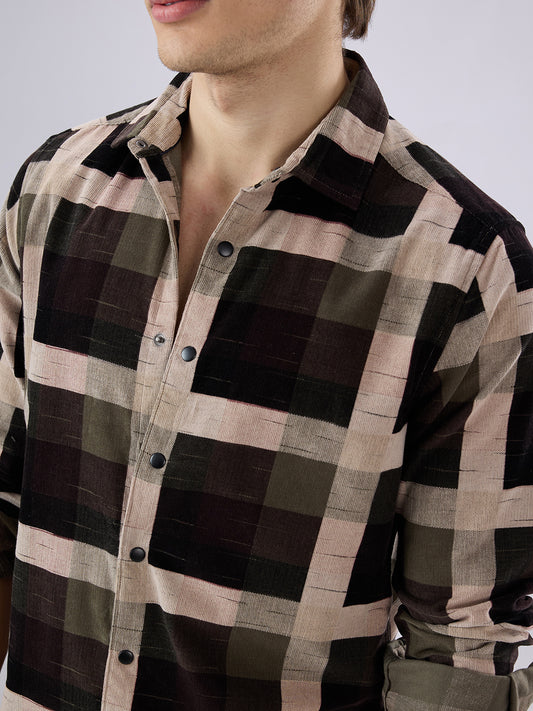 Deep Olive & Brown Crossweave Corduroy Shirt