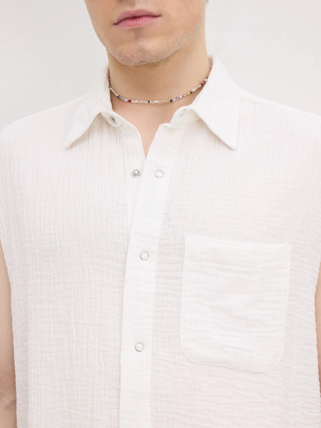 Iconic Frost White Sleeveless Cropped Shirt