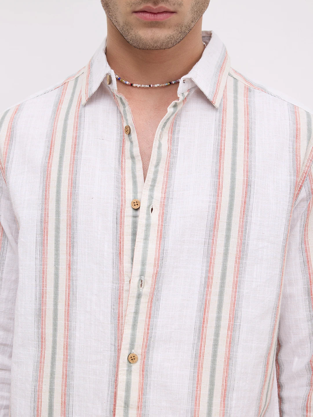 Olive Multi Striped Slub Textured Shirt